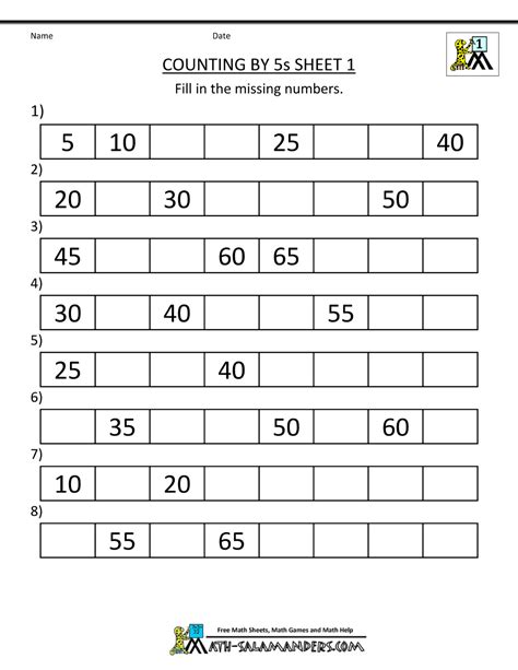counting in 5s worksheet year 1